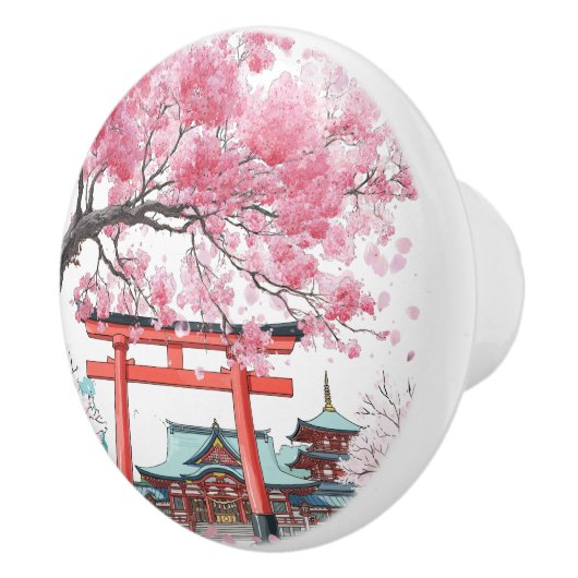 Japanese Cherry Blossom Sakura Floral Drawer Pull セラミックノブ (右)