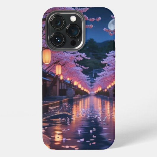 Japanese Cherry Blossom Sakura Phone Case - Night iPhoneケース (裏面)