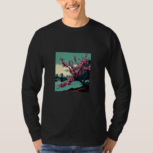 Japanese Cherry Blossom tree river suspension brid Tシャツ (正面)
