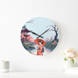 Japanese Cherry Blossom Wall Clock ラージ壁時計