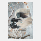 Japanese Chin 雪が降るクリスマス キッチンタオル (縦)