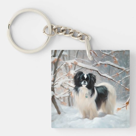 Japanese Chin 雪が降るクリスマス キーホルダー (正面)