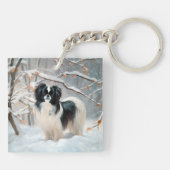 Japanese Chin 雪が降るクリスマス キーホルダー (裏面)