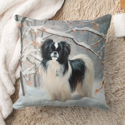 Japanese Chin 雪が降るクリスマス クッション (ブランケット)