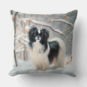 Japanese Chin 雪が降るクリスマス クッション (正面)