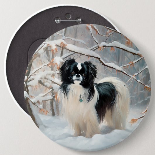 Japanese Chin 雪が降るクリスマス 缶バッジ (正面&裏面)