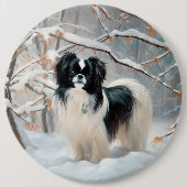 Japanese Chin 雪が降るクリスマス 缶バッジ (正面)