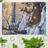 Japanese Chin Christmas Boat Holiday キッチンタオル (折り畳み)