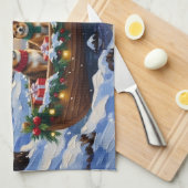 Japanese Chin Christmas Boat Holiday キッチンタオル (四つ折り)