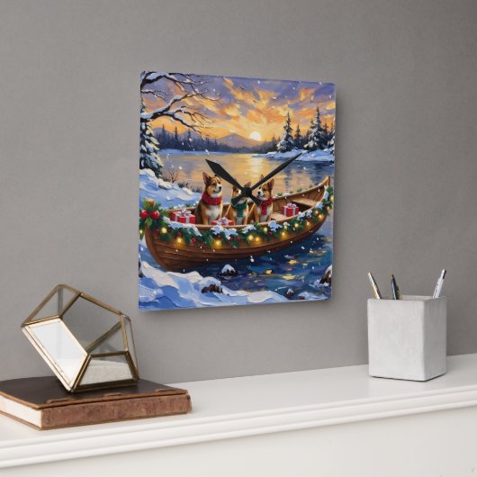 Japanese Chin Christmas Boat Holiday スクエア壁時計 (オフィス)