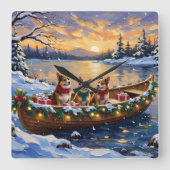 Japanese Chin Christmas Boat Holiday スクエア壁時計 (正面)
