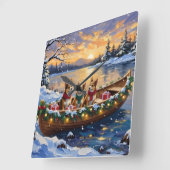 Japanese Chin Christmas Boat Holiday スクエア壁時計 (傾斜)