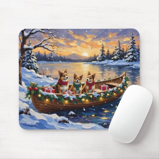 Japanese Chin Christmas Boat Holiday マウスパッド (マウス)