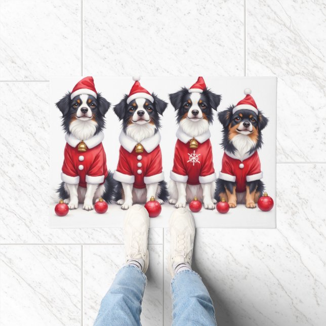 Japanese Chin Christmas Dress Santa Hat ドアマット (室内)