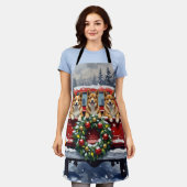 Japanese Chin Christmas Red Truck Holiday エプロン (着用した状態)