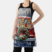 Japanese Chin Christmas Red Truck Holiday エプロン (インサイチュ)