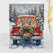 Japanese Chin Christmas Red Truck Holiday カード (黄色い花)