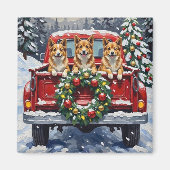 Japanese Chin Christmas Red Truck Holiday マグネット (正面)