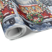 Japanese Chin Christmas Red Truck Holiday ラッピングペーパー (ロールコーナー)