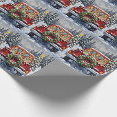 Japanese Chin Christmas Red Truck Holiday ラッピングペーパー (角)