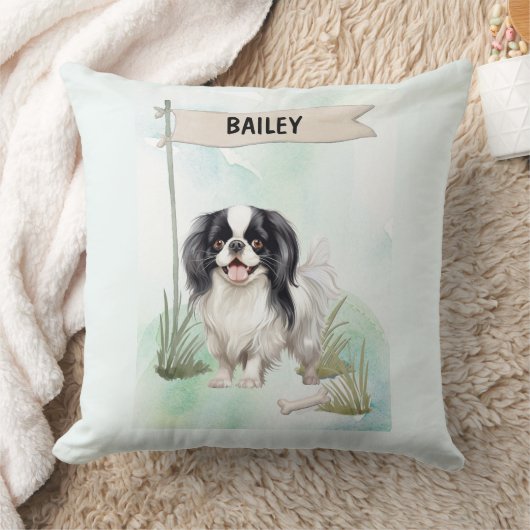 Japanese Chin Watercolor Personalized Dog クッション (ブランケット)