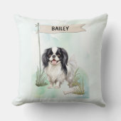 Japanese Chin Watercolor Personalized Dog クッション (正面)