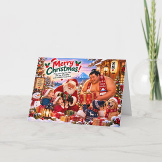 Japanese Christmas Card with Sumo, Santa and Kids カード
