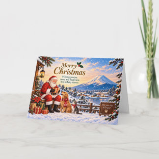 Japanese Christmas with Mount Fuji and Santa カード