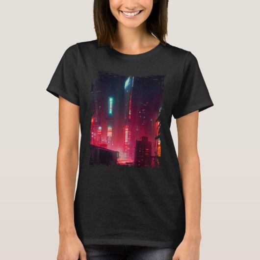 Japanese City Vaporwave Tokyo Night Cityscape Tシャツ (正面)
