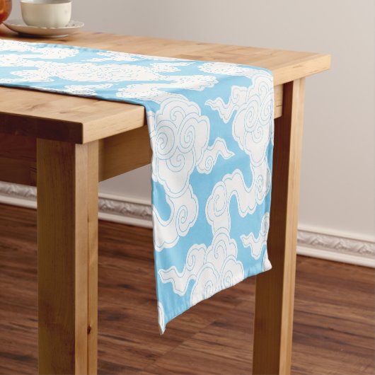 Japanese Clouds Stencil Ise Katagami Pattern ショートテーブルランナー (インサイチュ)