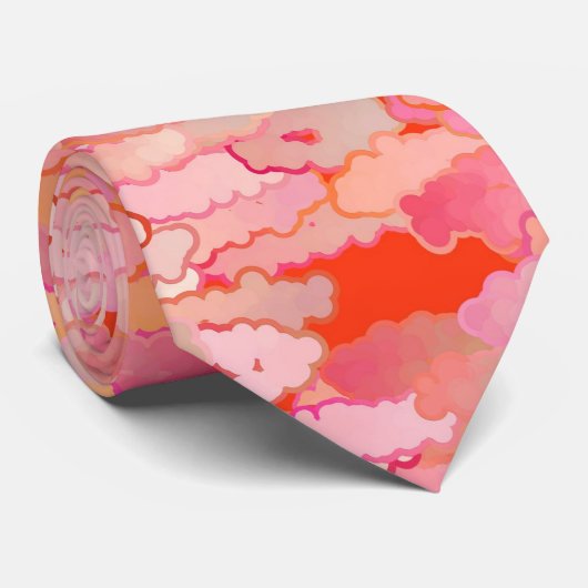 Japanese Clouds, Sunset, Coral, Fuchsia, Pink  ネクタイ (ロール)