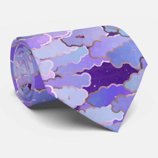 Japanese Clouds, Twilight, Violet and Deep Purple ネクタイ (ロール)
