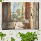 Japanese Countryside Kitchen with Rice Field View  キッチンタオル (折り畳み)