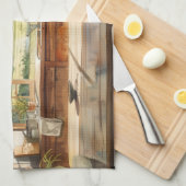 Japanese Countryside Kitchen with Rice Field View  キッチンタオル (四つ折り)