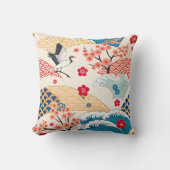Japanese Crane and Cherry Blossom Waves クッション (正面)