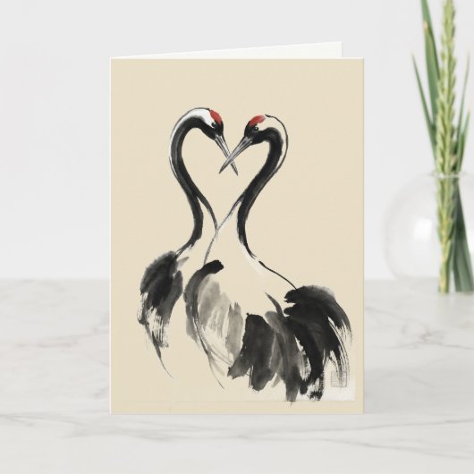 Japanese Crane Ink Wash Fine Art Card カード (正面)