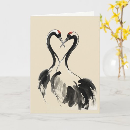 Japanese Crane Ink Wash Fine Art Card カード (黄色い花)