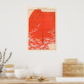 Japanese Crane Kimono Art Print Vermilion Red Wall ポスター (キッチン)