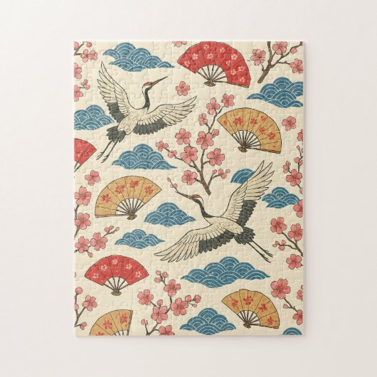 Japanese Crane Sakura Pattern Jigsaw Puzzle  ジグソーパズル (縦)