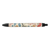 Japanese Crane Sakura Pattern Pen – Traditional 黒ボールペン (正面)