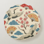 Japanese Crane Sakura Pattern Traditional Japanese ラウンドクッション (裏面)