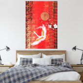 Japanese crane sun Japan sakura red Canvas Art キャンバスプリント (インサイチュ (寝室))