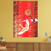 Japanese crane sun Japan sakura red Canvas Art キャンバスプリント (インサイチュ (リビング))