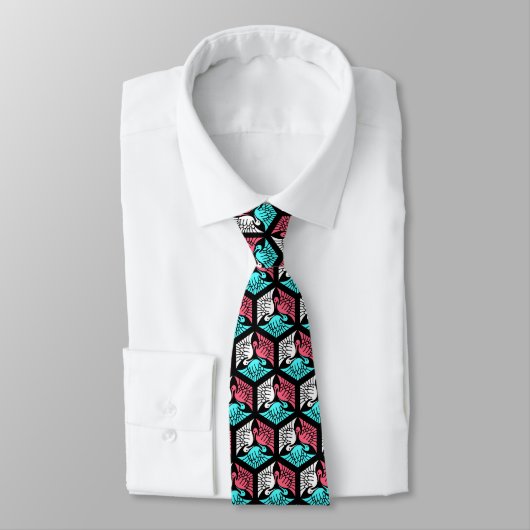 Japanese Cranes, Coral, Turquoise and Black ネクタイ (タイ)