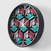 Japanese Cranes, Coral, Turquoise and Black 壁時計 (傾斜)