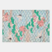 Japanese Cranes on Waves Vintage Pattern ラッピングペーパーシート (正面)
