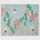 Japanese Cranes on Waves Vintage Pattern ラッピングペーパー (フラット)