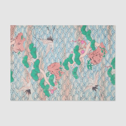 Japanese Cranes on Waves Vintage Pattern 薄葉紙 (正面)