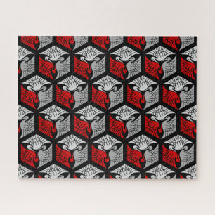 Japanese Cranes, Red, Gray / Grey and Black ジグソーパズル