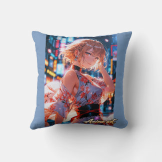 Japanese Cyberpunk Anime Girl Poster | Neon City クッション